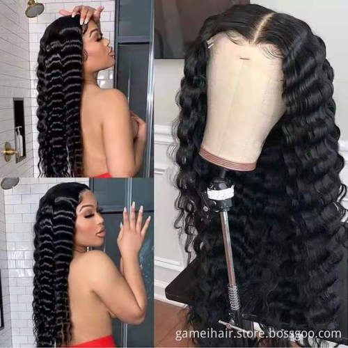Wholesale Raw Human Hair Vendor Natural Black Lace wigs For Black Women 100% human hair lace frontal deep wave wig